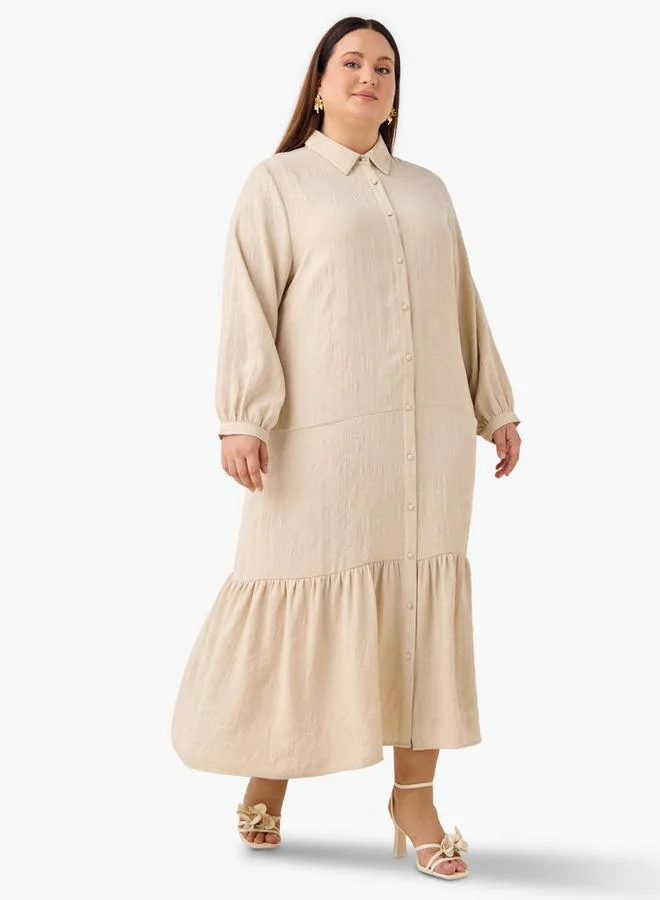 Ulla Popken Plus Size Ulla Popken Tiered Jacquard Maxi Dress